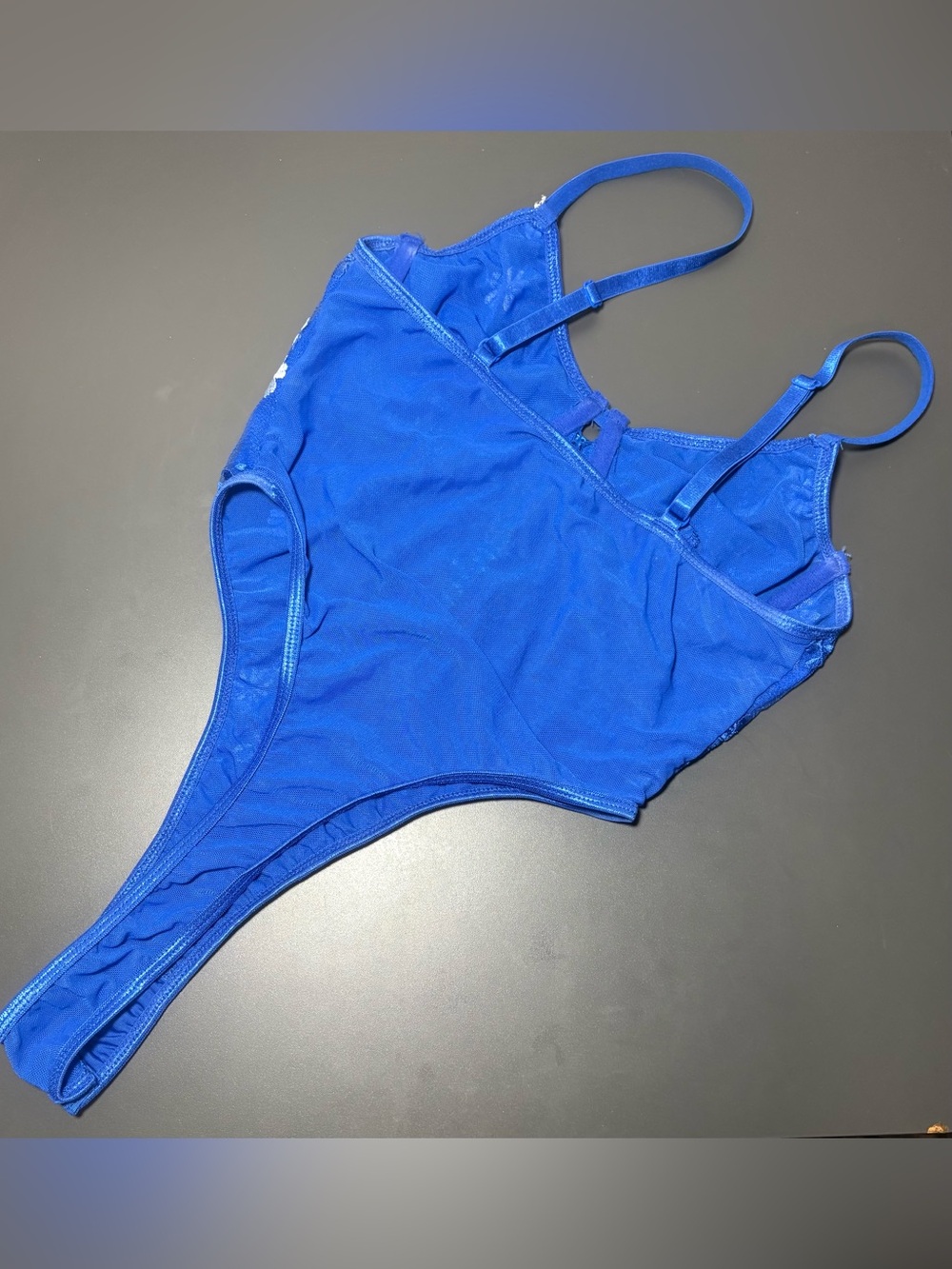 Blue Floral Embroidered Lace Lingerie Bodysuit - Picture 3 of 7